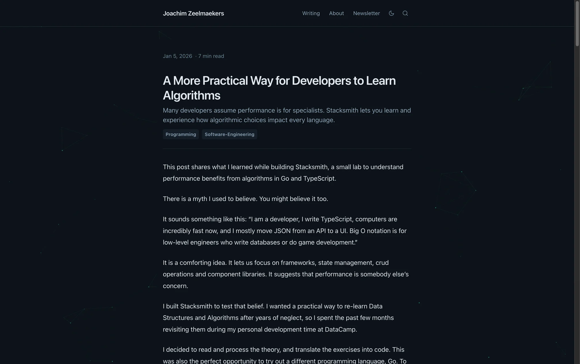 Blog reading view after the rebuild