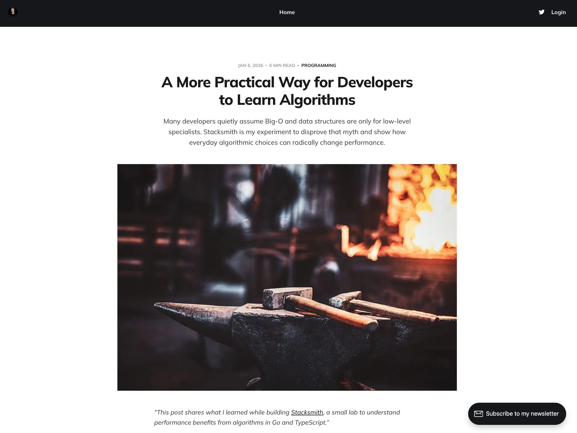 Blog reading view before the rebuild